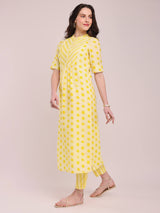 Polka Print Kurta Set - Yellow