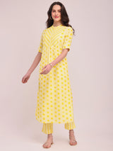 Polka Print Kurta Set - Yellow