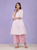 Cotton A-Line Kurta Set - Off White & Pink