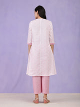 Cotton A-Line Kurta Set - Off White & Pink