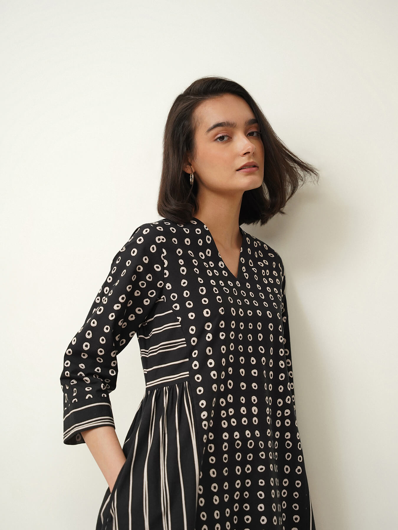 Cotton Polka Kurta Set - Black