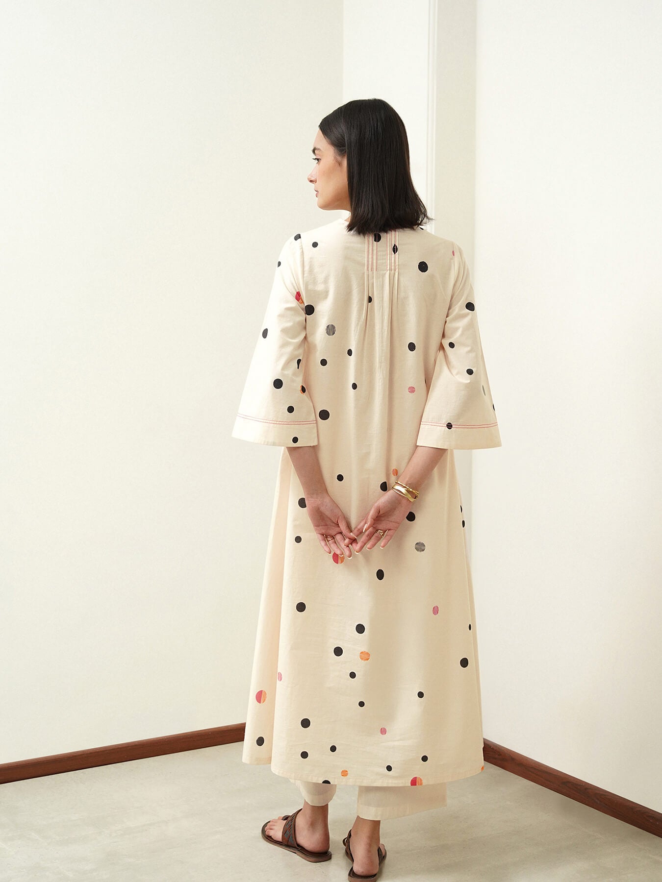 Cotton Polka A-Line Kurta Set - Off White