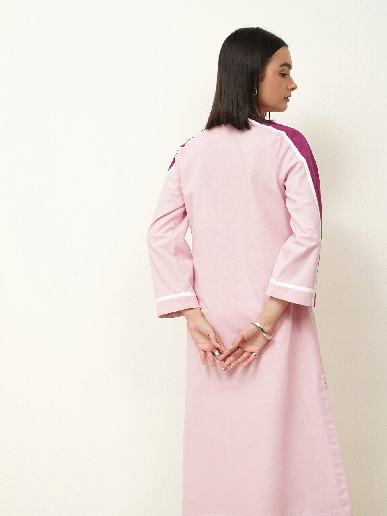 Linen Blend Colourblock Kurta Set - Pink