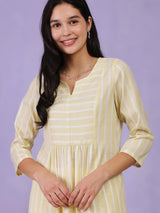 Cotton Lurex Striped Kurta Set - Yellow