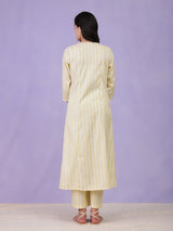 Cotton Lurex Striped Kurta Set - Yellow