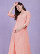 Cotton Jacquard Kurta Set - Peach