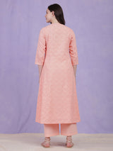 Cotton Jacquard Kurta Set - Peach