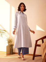 Colourblock Shirt Kurta Set - Blue