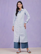 Colourblock Shirt Kurta Set - Blue