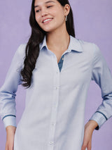 Colourblock Shirt Kurta Set - Blue