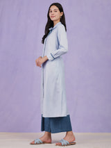 Colourblock Shirt Kurta Set - Blue