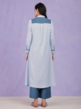 Colourblock Shirt Kurta Set - Blue