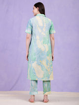 Cotton Cloud Print Kurta Set - Light Blue