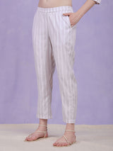 Cotton Lurex Striped Kurta Set - Grey