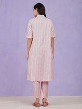 Cotton Lurex Striped Kurta Set - Pink