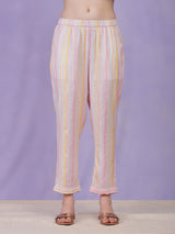 Cotton Striped Kurta Set - Pink & White