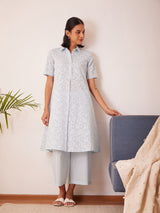 Cotton Jacquard Floral Kurta Set - Light Blue