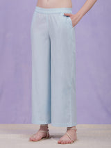 Cotton Jacquard Floral Kurta Set - Light Blue