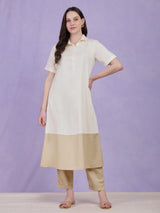 Colourblock A-Line Kurta Set - Cream & Beige