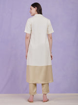 Colourblock A-Line Kurta Set - Cream & Beige