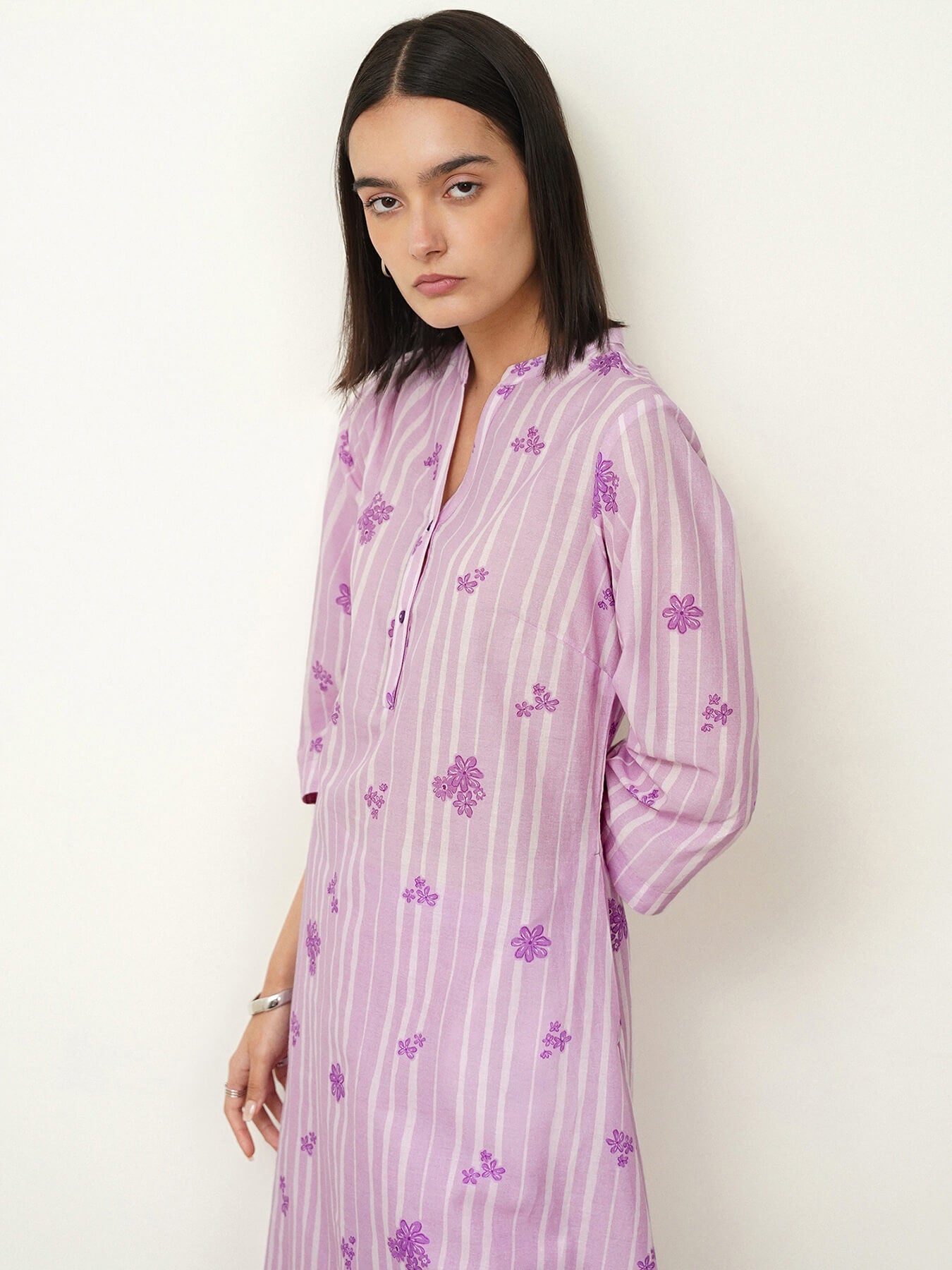 Cotton Geometric A-Line Kurta Set - Purple