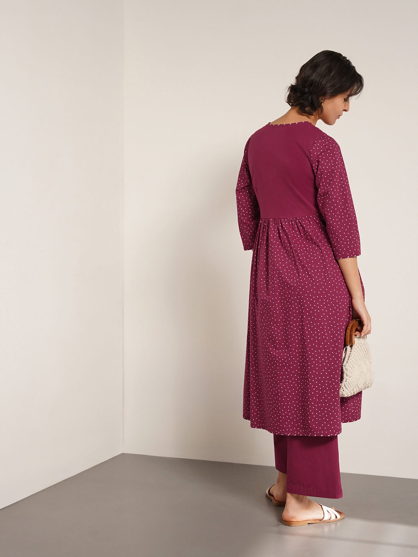 Cotton Geometric Print A-line Kurta Set - Magenta