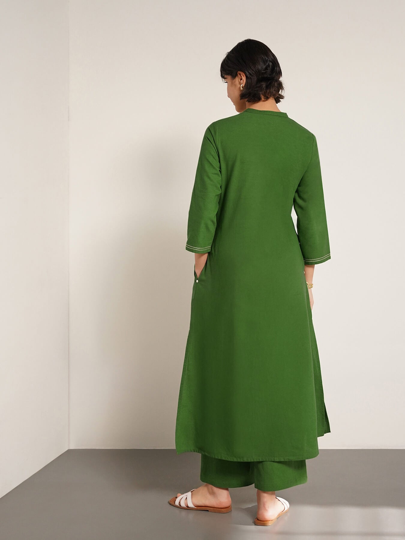 Cotton Placement Geometric Print Kurta Set - Green