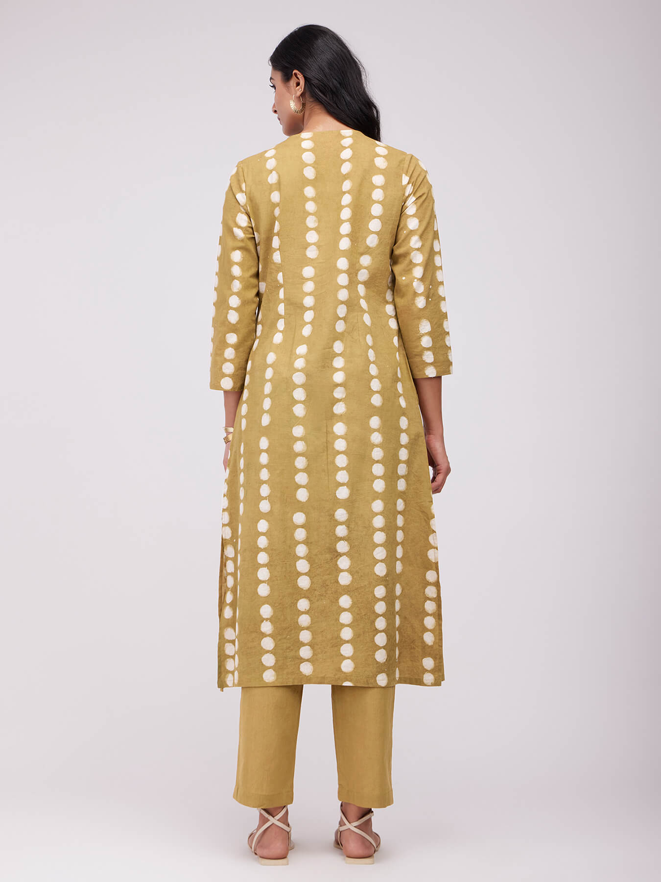 Cotton Dabu Polka Kurta Set - Mustard