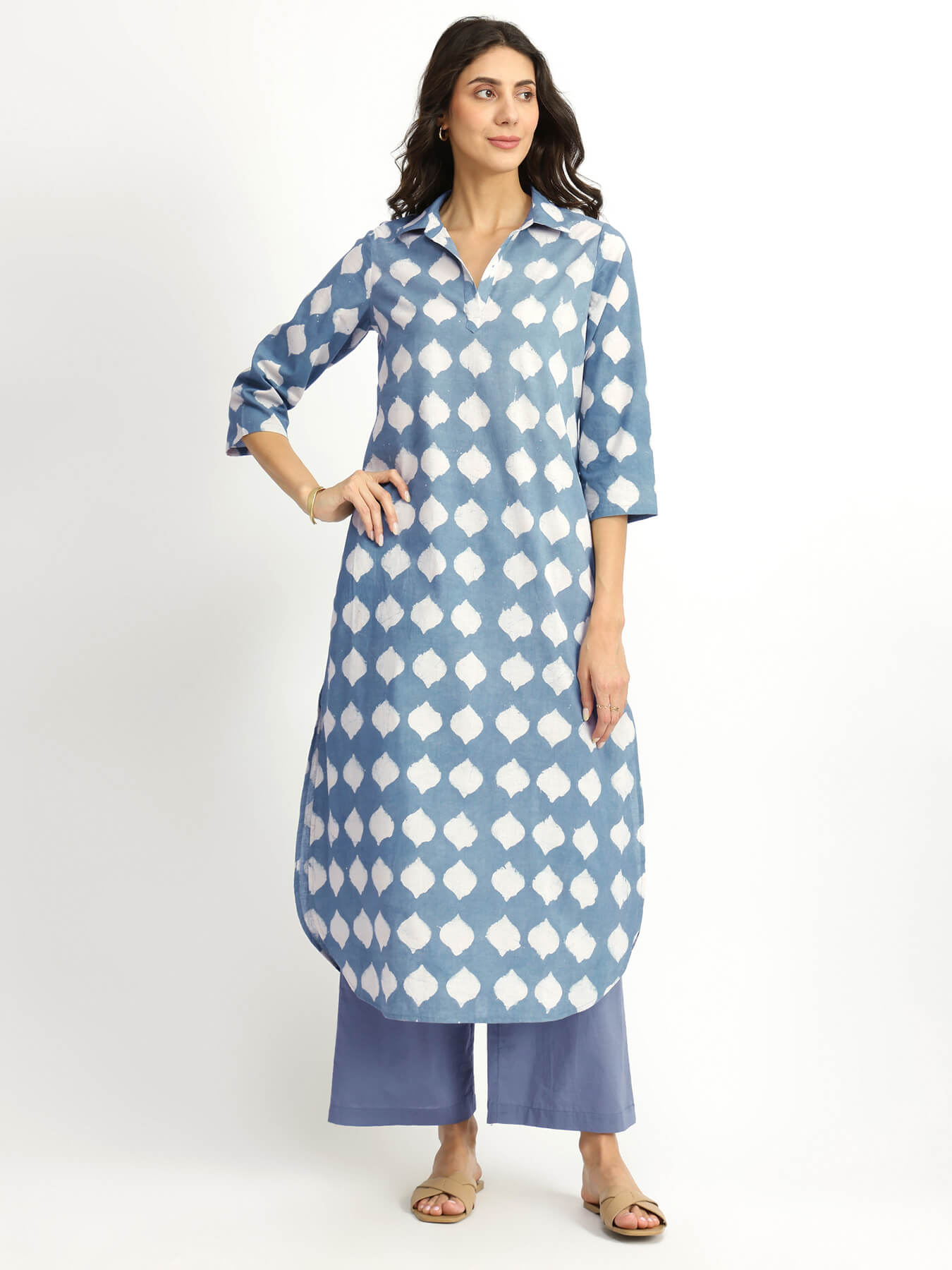 Cotton Dabu Abstract Print Kurta Set - Grey