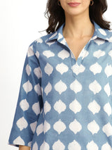 Cotton Dabu Abstract Print Kurta Set - Grey