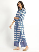 Cotton Dabu Abstract Print Kurta Set - Grey