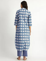 Cotton Dabu Abstract Print Kurta Set - Grey
