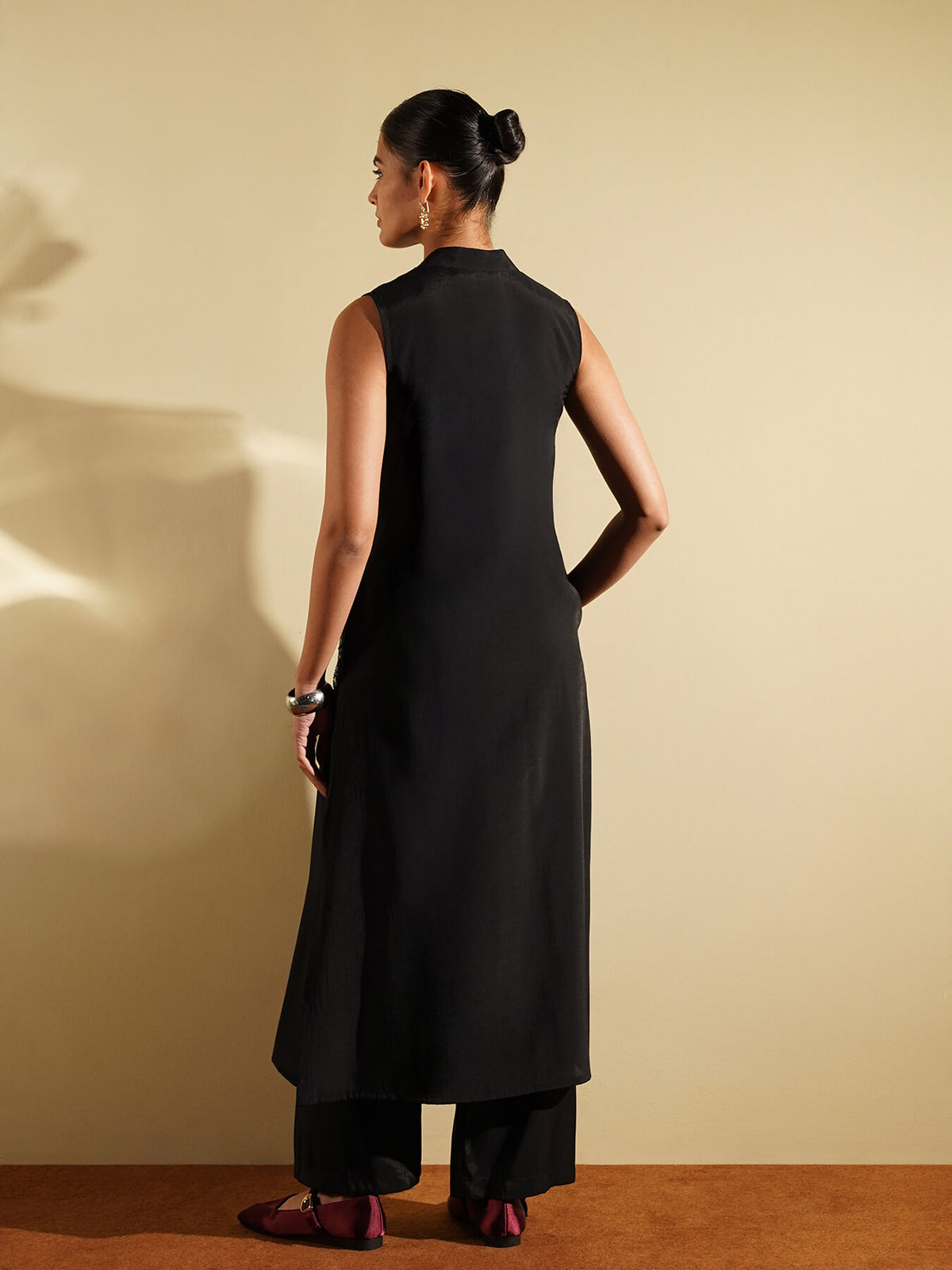 Viscose Silk Embroidered A-Line Kurta Set - Black