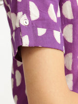 Cotton Dabu Geometric Kurta Set - Purple