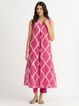 Cotton Dabu Geometric Kurta Set - Pink