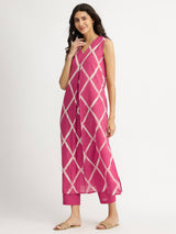 Cotton Dabu Geometric Kurta Set - Pink
