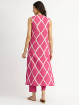 Cotton Dabu Geometric Kurta Set - Pink