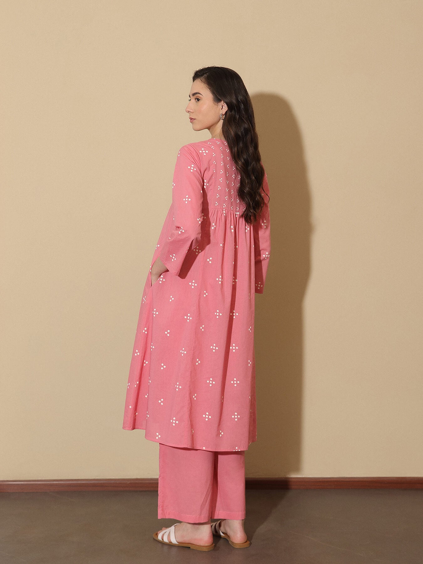 Cotton Tribal Round Neck Kurta Set - Pink