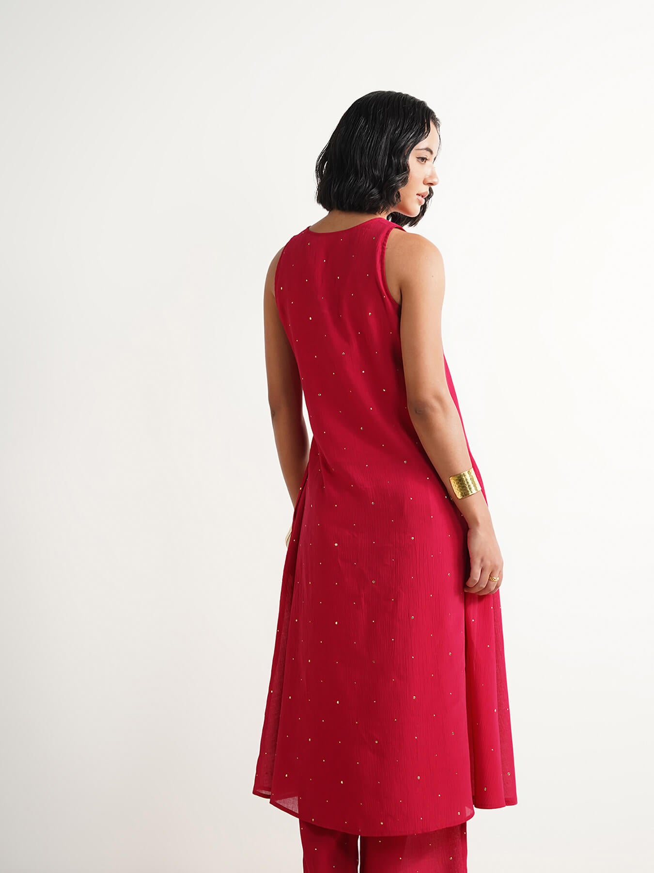 Chiffon Embroidered A-Line Kurta Set - Red