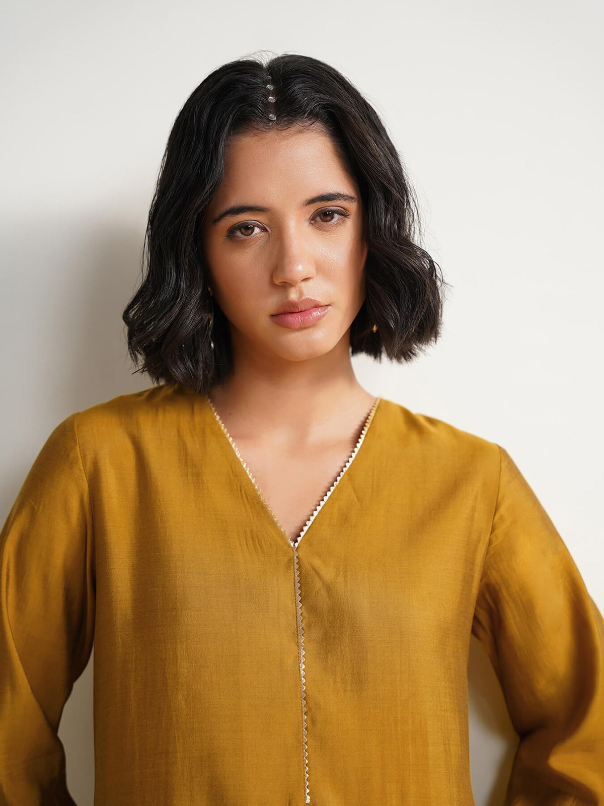 Viscose Colourblock A-Line Kurta Set - Mustard & Olive