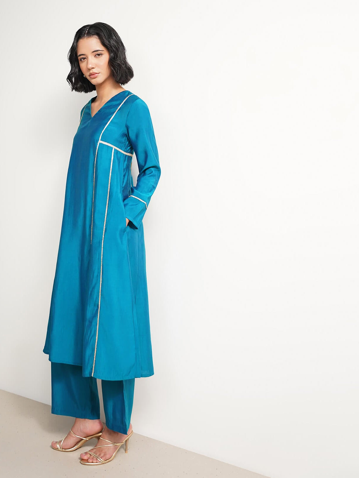 Viscose Solid A-Line Kurta Set - Blue