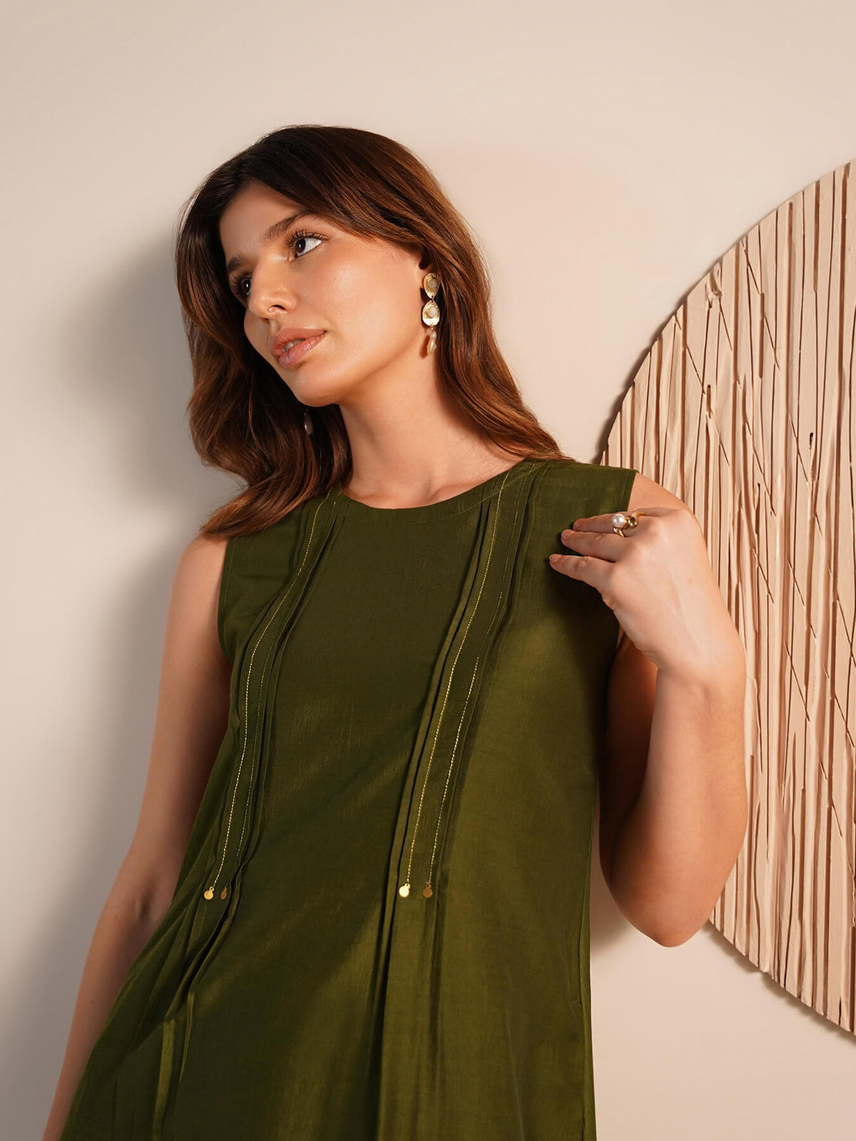 Viscose Silk Solid Kurta Set - Olive