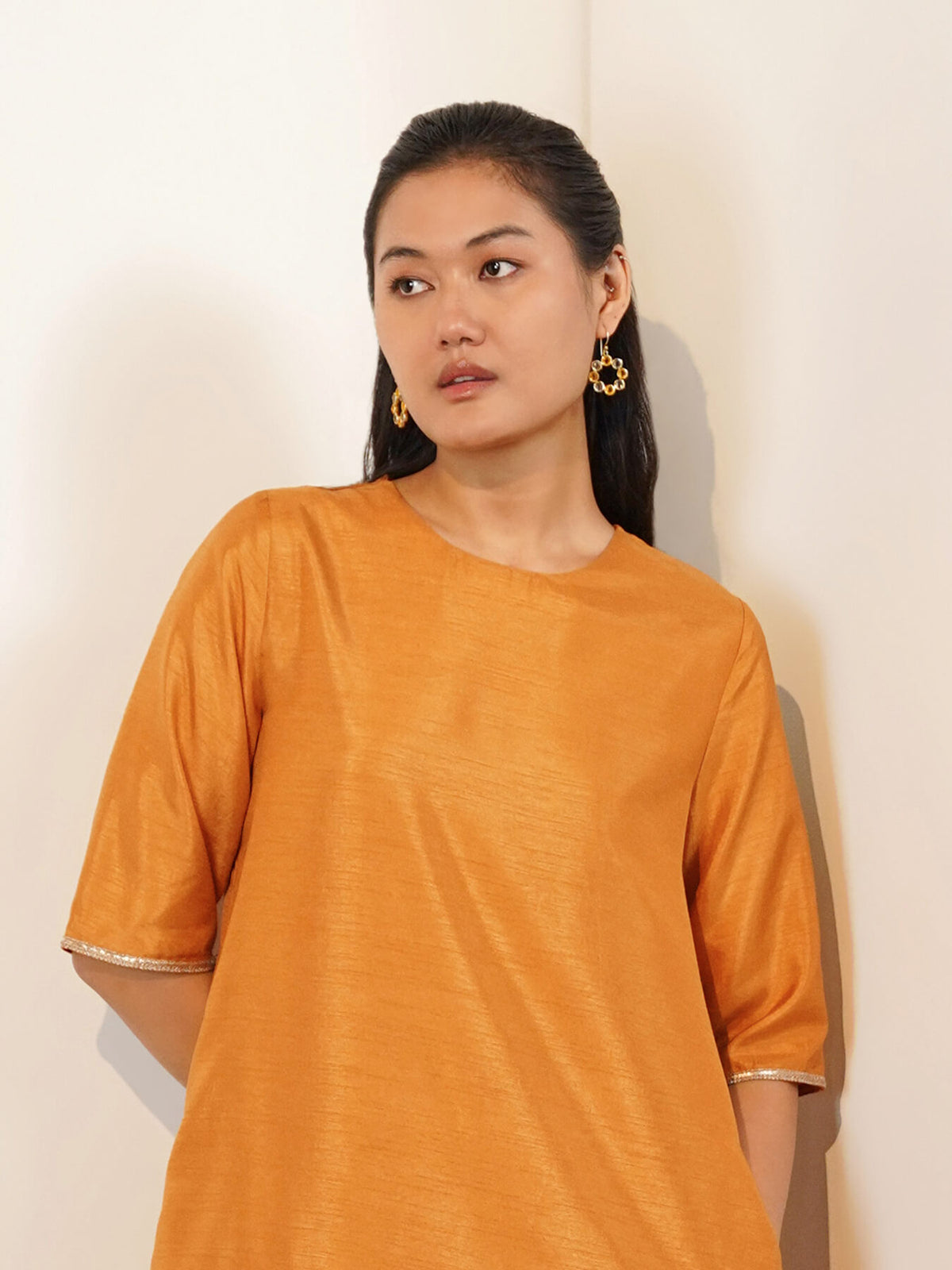 Silk Blend Solid Straight Kurta Set - Yellow