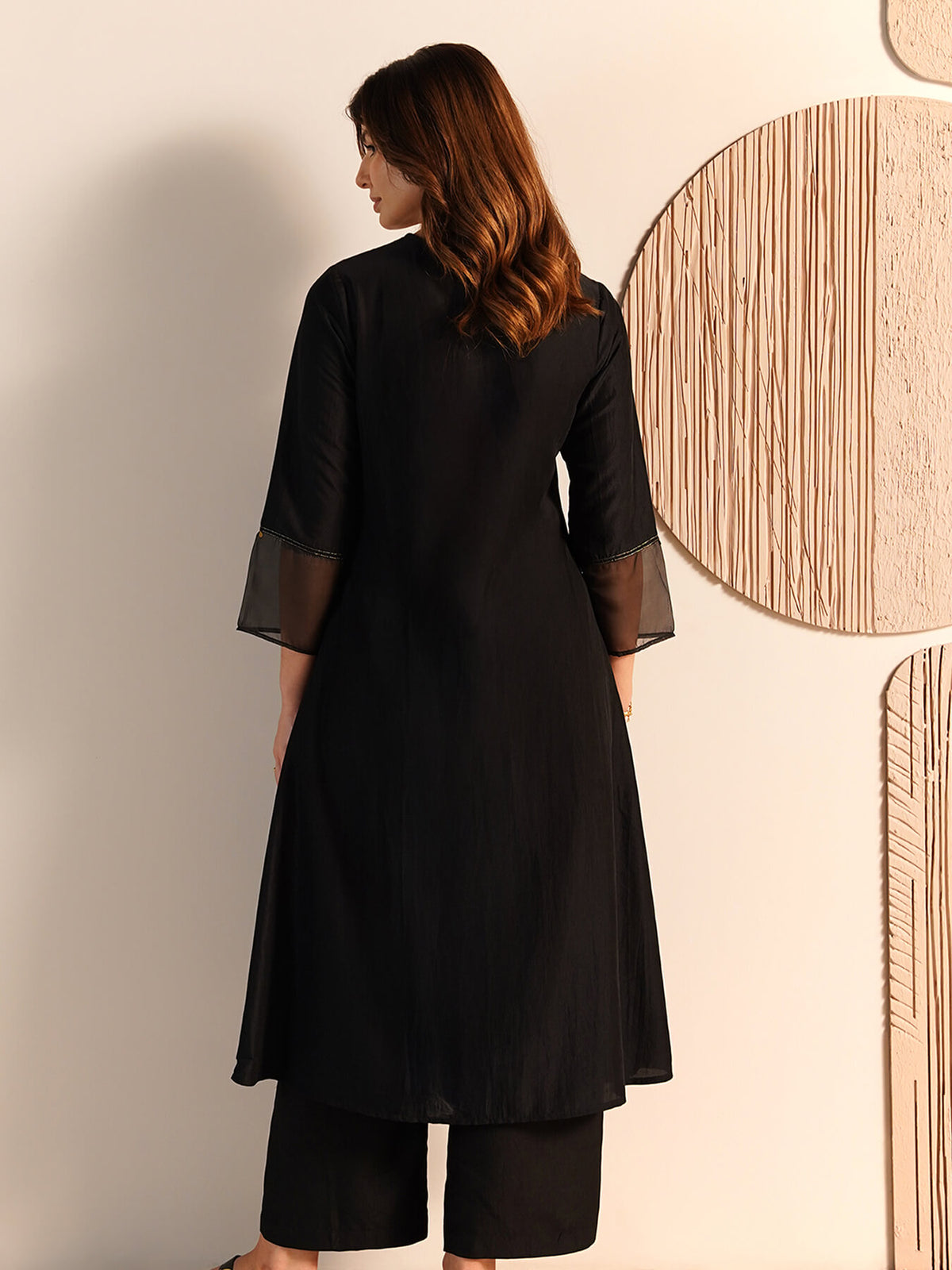 Silk Blend Solid Kurta Set - Black