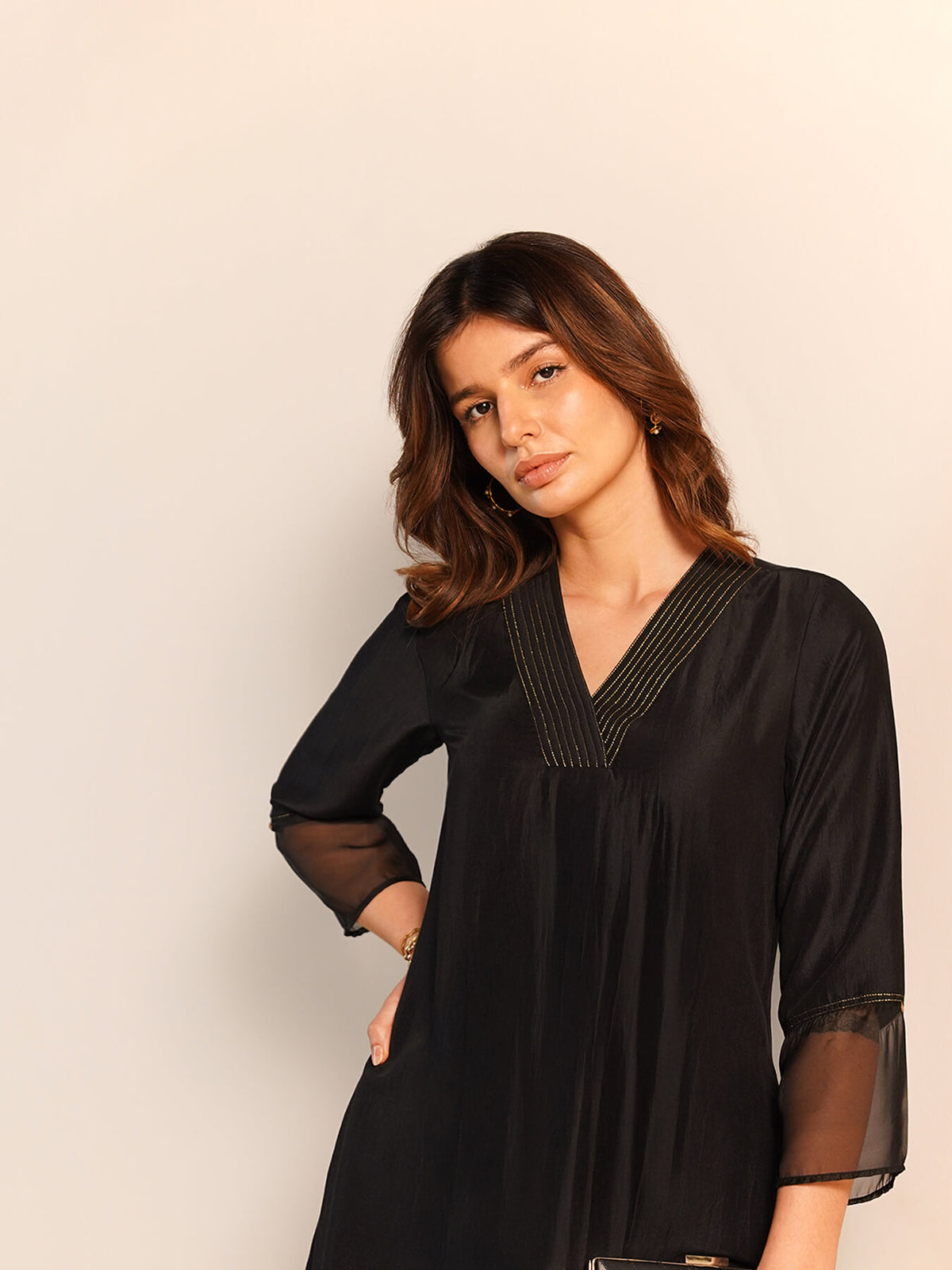 Silk Blend Solid Kurta Set - Black