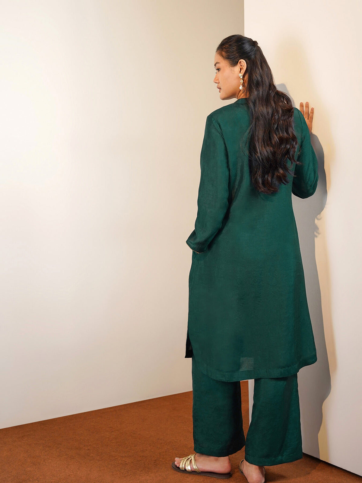 Silk Blend Solid Co-Ord Set - Green