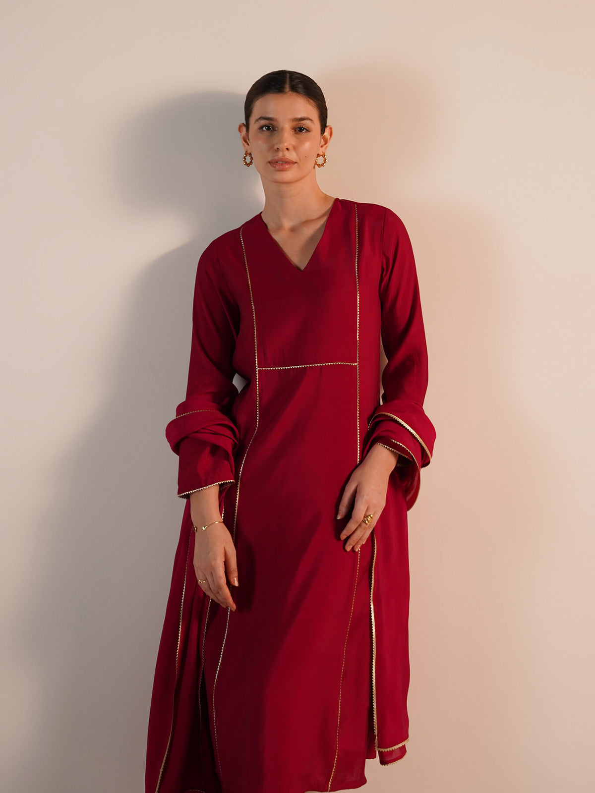 Viscose Silk Straight Kurta Set with Dupatta - Red