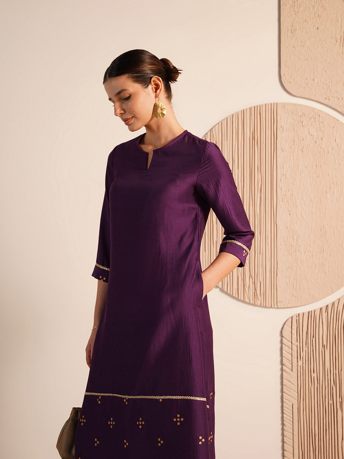 Viscose Silk Polka Dot Kurta Set - Purple