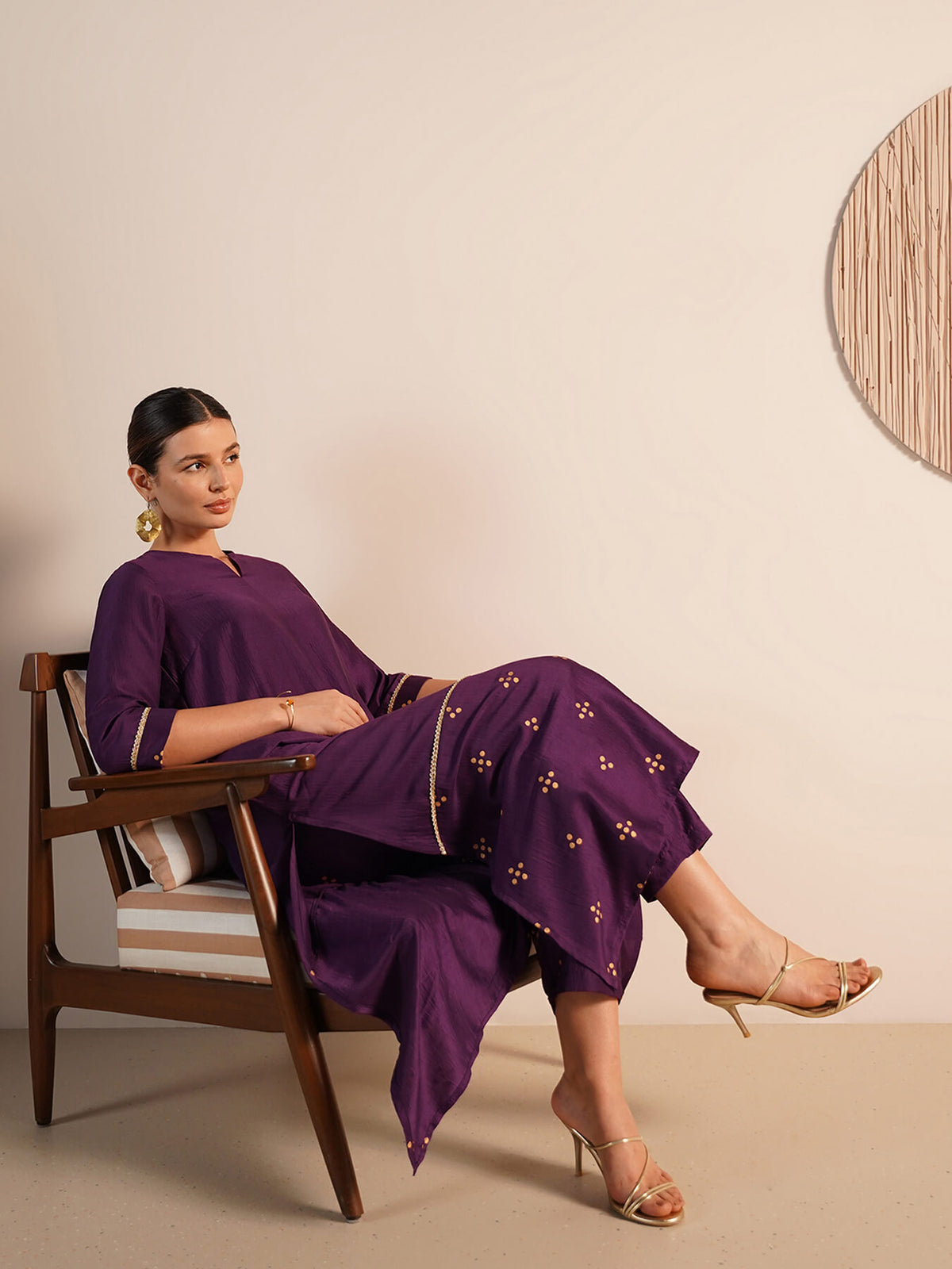 Viscose Silk Polka Dot Kurta Set - Purple