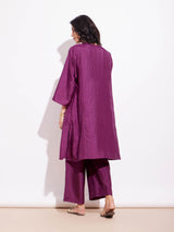 Silk Blend Solid Kurta Set - Purple